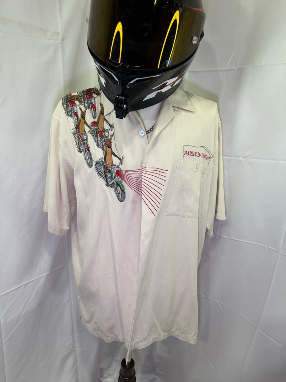 Harley-Davidson vtg xmas Short-Sleeve Button-Up Shirt with Motorcycle Embroidery